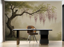 Load image into Gallery viewer, Pink Wisteria Tree Wall Mural, Botanical Floral Wallpaper, Romantic Blush Pink Mural Print, Living Room Bedroom Decor 394DE