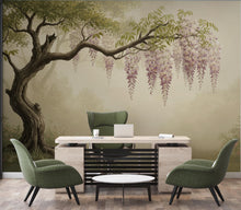 Load image into Gallery viewer, Pink Wisteria Tree Wall Mural, Botanical Floral Wallpaper, Romantic Blush Pink Mural Print, Living Room Bedroom Decor 394DE