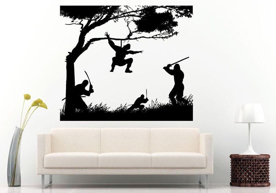 Samurai Ancient History Japanese Warrior Ninjas Fighting Action Scene With Swords Wall Decal Vinyl Sticker Mural Room Decor L627