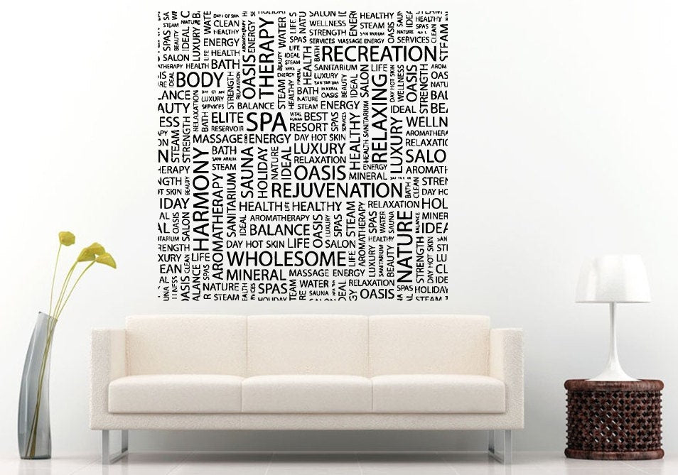 Spa Hair Nail Massage Salon Seamless Pattern With Word Cloud Wall Decal Vinyl Sticker Mural Room Decor L614