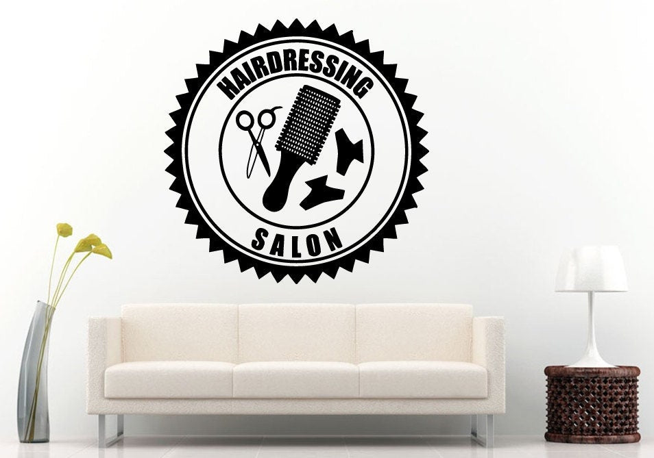 Spa Hair Nail Massage Salon Hairdressing Salon Logo Sign Emblem With Tools Wall Decal Vinyl Sticker Mural Room Decor L615