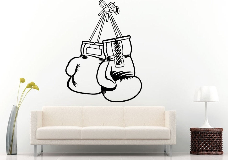 Boxing Sport Gloves Hanging On A Nail Martial Arts Fighting Wall Decal Vinyl Sticker Mural Room Decor L619
