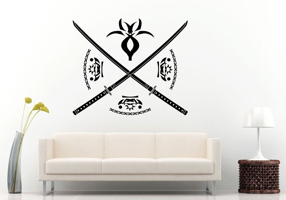 Samurai Ancient History Japanese Warrior Ninja Katana Two Swords Ornament Wall Decal Vinyl Sticker Mural Room Decor L628
