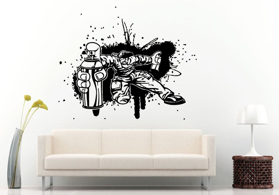 Zombie Kid Spraying Graffiti Everywhere He Possibly Can Wall Decal Vinyl Sticker Mural Room Decor L636