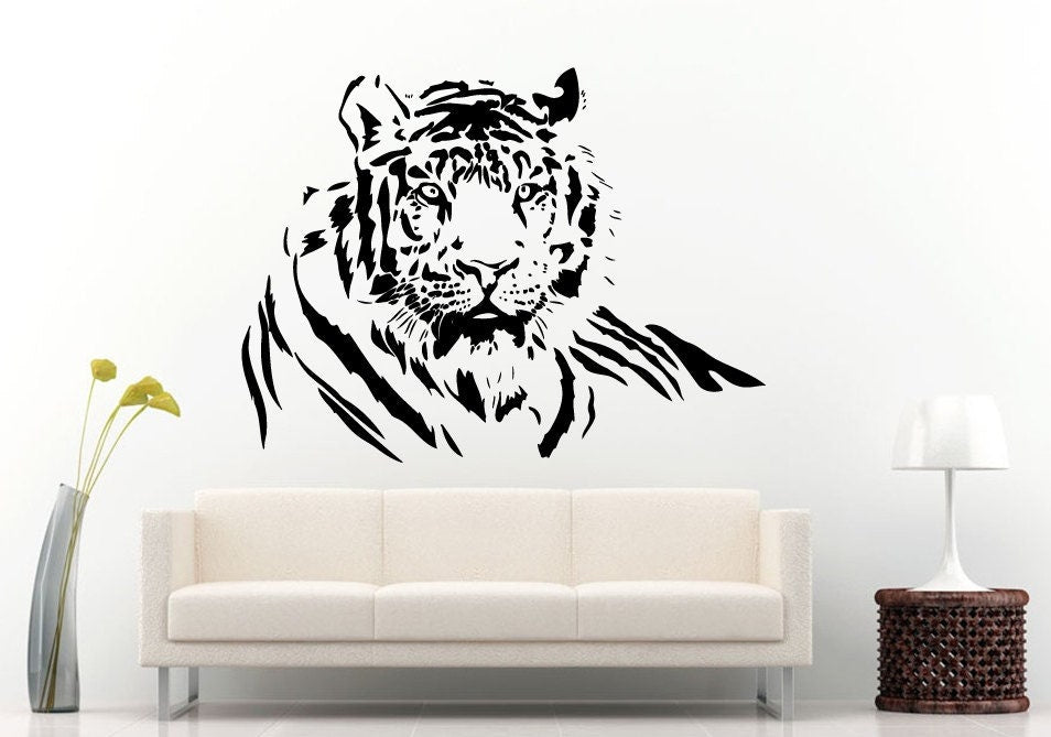 Tiger Hungry Stare Beautiful Predator Animal Jungle Cat Wall Decal Vinyl Sticker Mural Room Decor L640