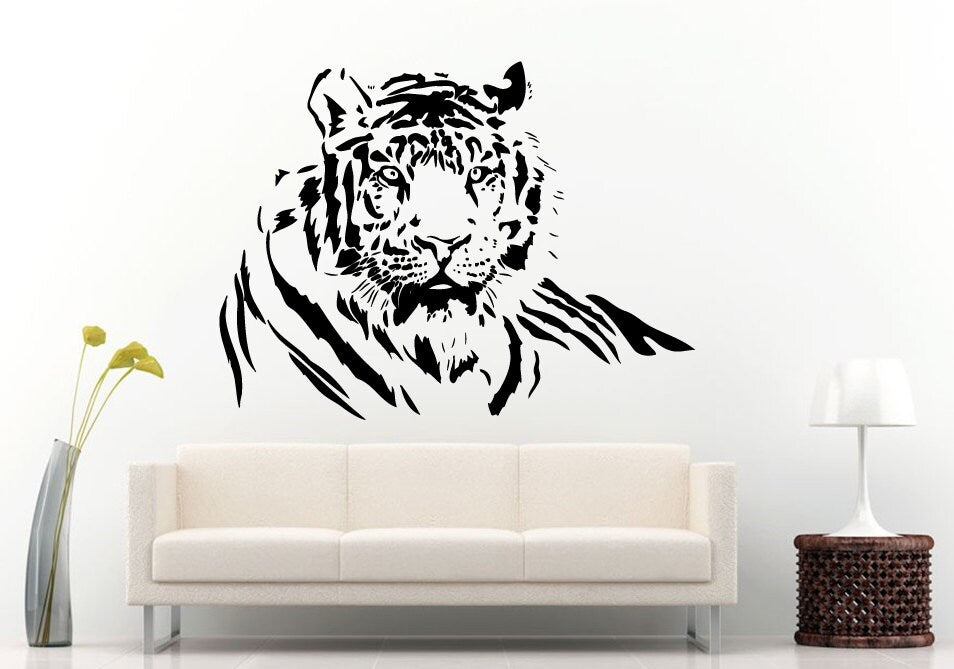 Tiger Hungry Stare Beautiful Predator Animal Jungle Cat Wall Decal Vinyl Sticker Mural Room Decor L640