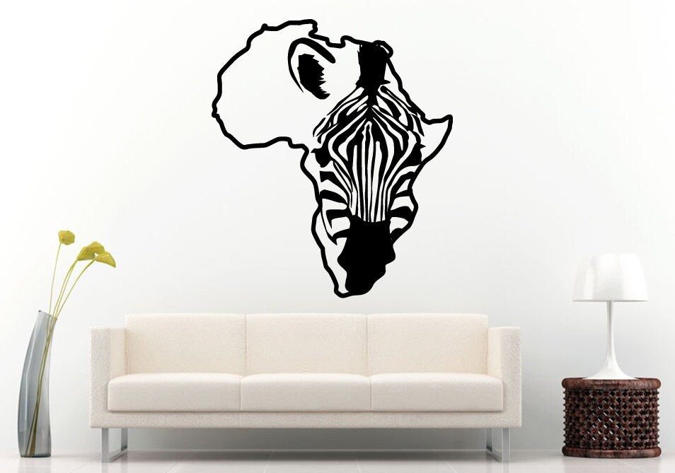 Africa Continent Outline With Zebra Animal Horse Inside Wall Decal Vinyl Sticker Mural Room Decor L642