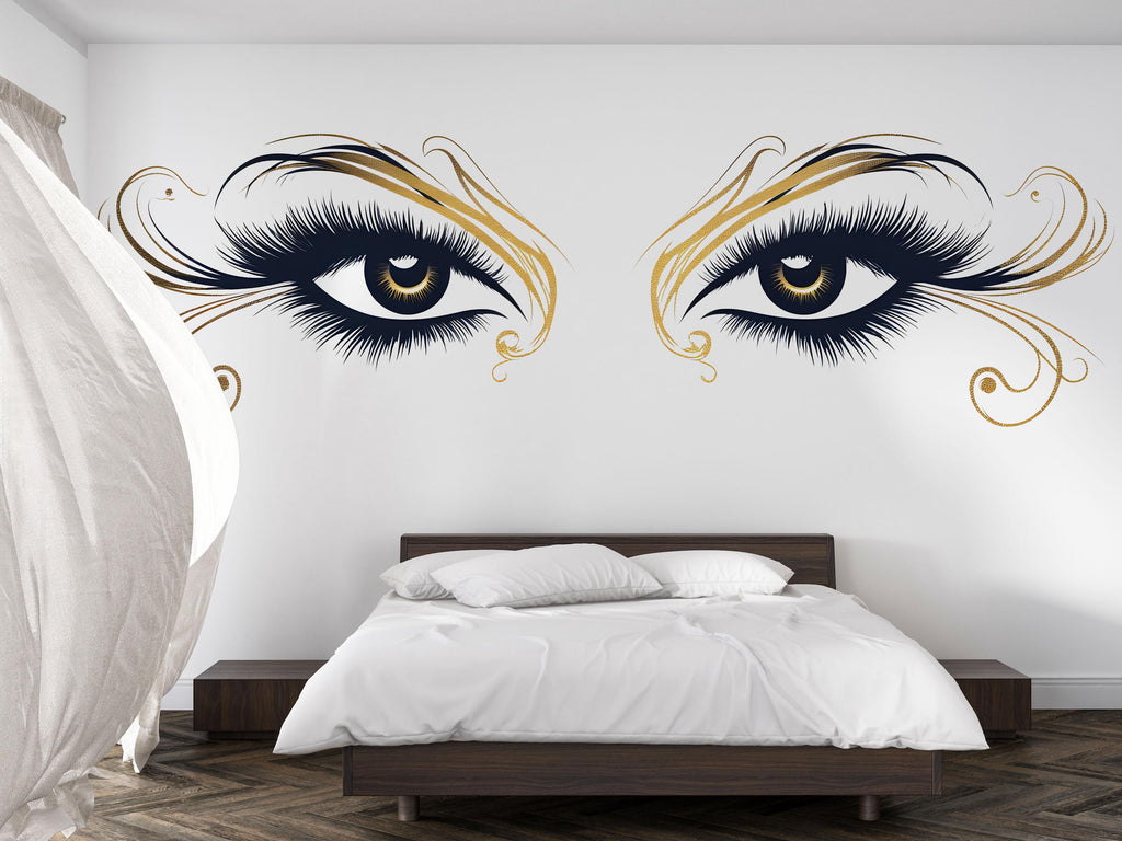 Gold Eye Wall Decal Beauty Salon Wall Sticker Lash Studio Decor Luxury Eyes Wall Art Esthetician Decor Makeup Studio Vinyl Wall Decal