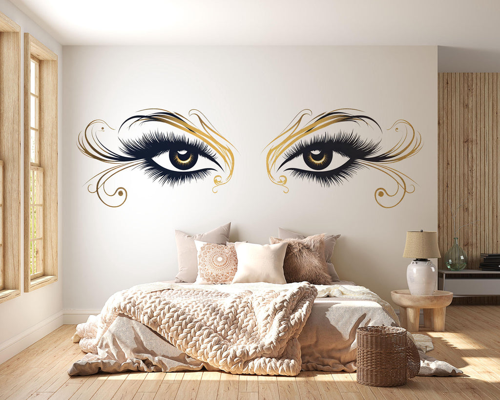 Gold Eye Wall Decal Beauty Salon Wall Sticker Lash Studio Decor Luxury Eyes Wall Art Esthetician Decor Makeup Studio Vinyl Wall Decal