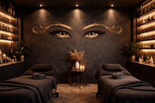 Load image into Gallery viewer, Gold Lash Eyes Wall Decal Beauty Salon Wall Sticker Lash Studio Decor Eye Wall Art Esthetician Decor Makeup Studio Vinyl Wall Decal
