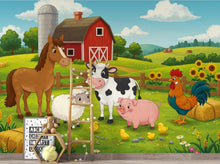 Load image into Gallery viewer, Watercolor Farmhouse Wallpaper Mural – Tractor, Cow, Horse, Pig – Peel &amp; Stick 395DE