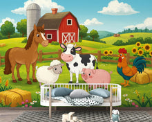 Load image into Gallery viewer, Watercolor Farmhouse Wallpaper Mural – Tractor, Cow, Horse, Pig – Peel &amp; Stick 395DE