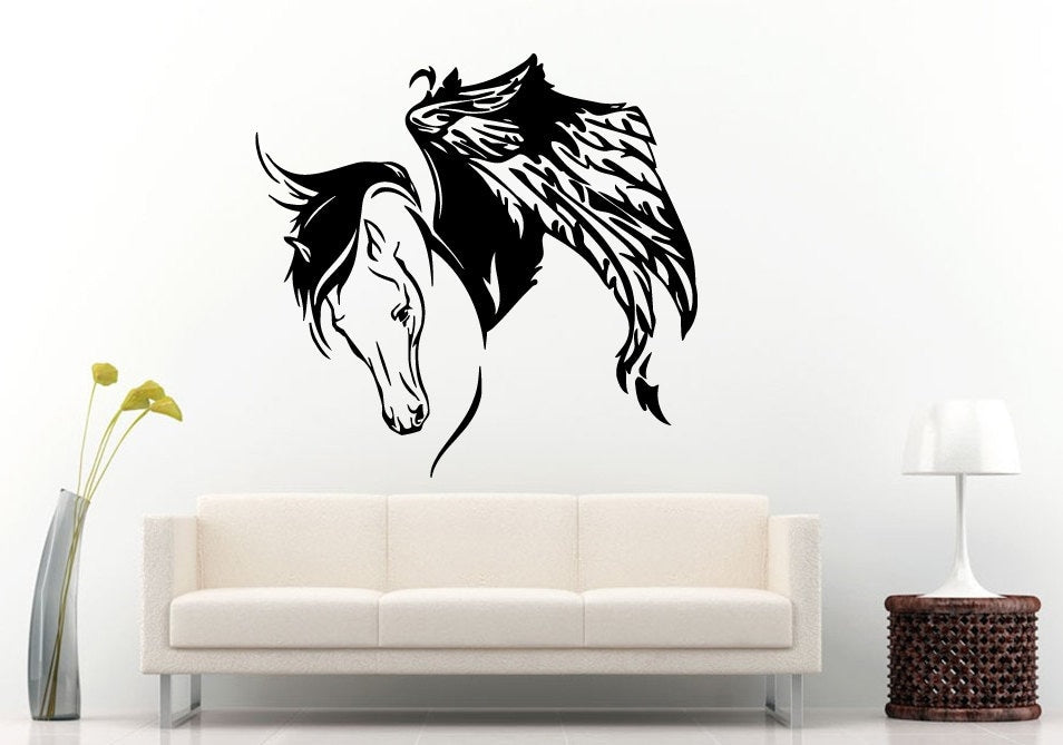 Horse With Angel Wings Pegasus Beautiful Gorgeous Graceful Animal Creature Wall Decal Vinyl Sticker Mural Room Decor L653