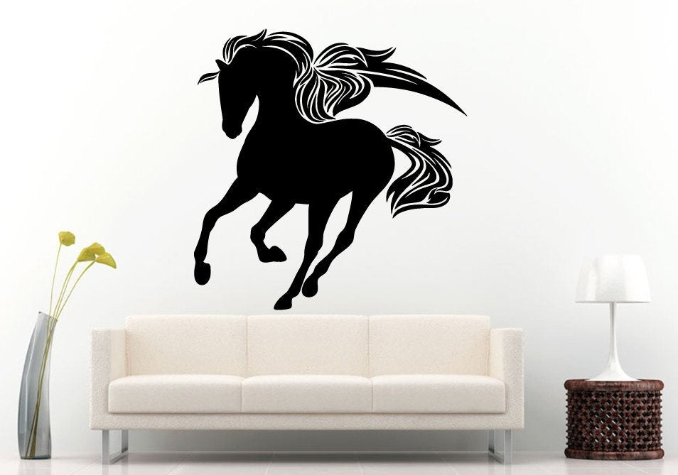 Running Horse With Tribal Hair Beautiful Gorgeous Graceful Animal Creature Wall Decal Vinyl Sticker Mural Room Decor L651