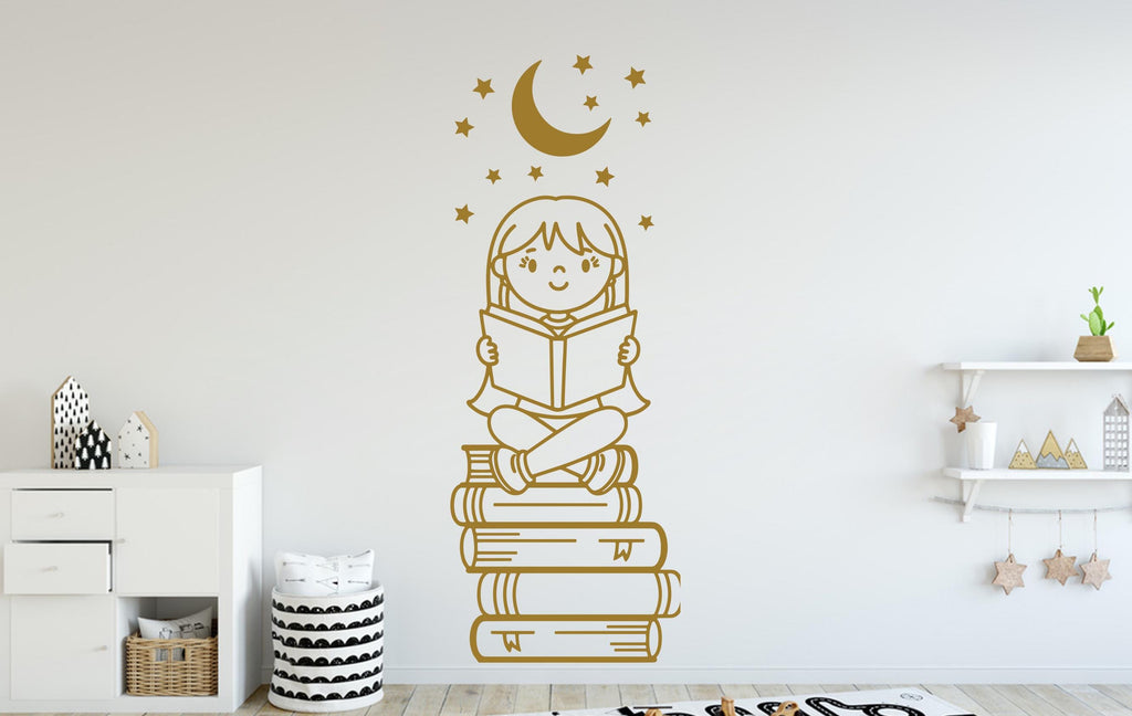 Girl Reading Book Wall Decal, Library Decor, Vinyl Sticker 398DE