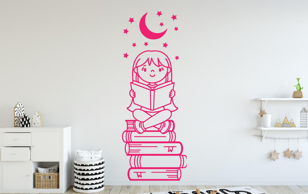 Girl Reading Book Wall Decal, Library Decor, Vinyl Sticker 398DE