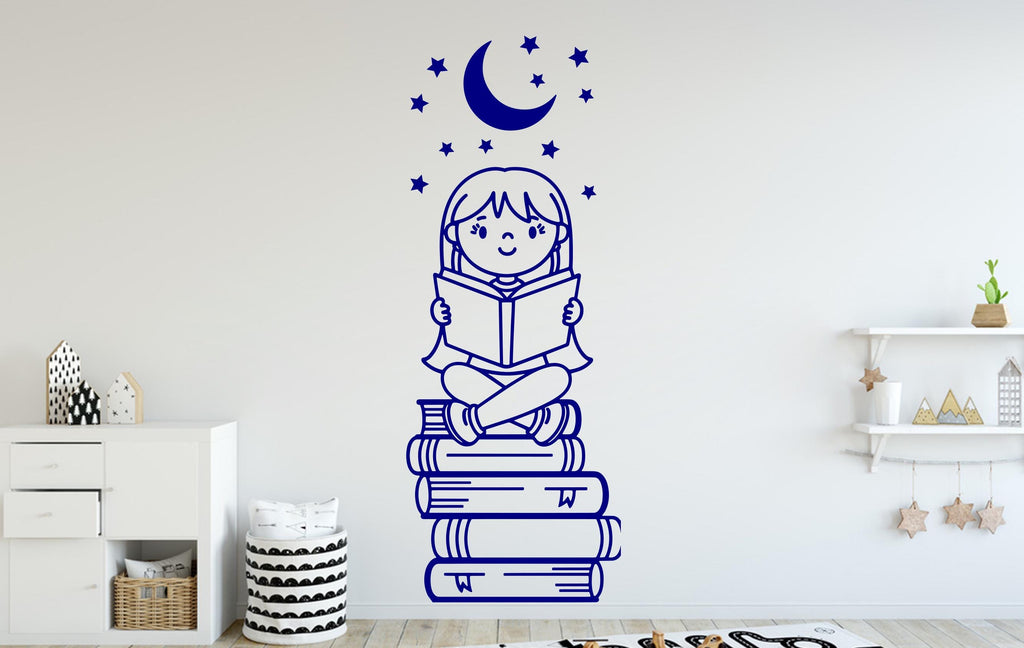 Girl Reading Book Wall Decal, Library Decor, Vinyl Sticker 398DE