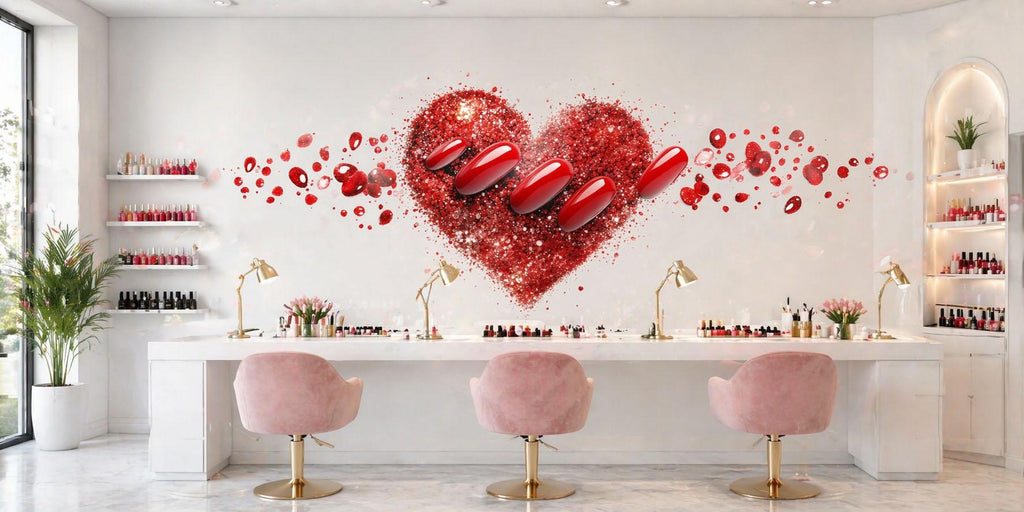 Luxury Red Heart Wall Decal Nail Salon Wall Sticker Glam Beauty Studio Decor Premium Manicure Studio Wall Art Vinyl Wall Decal
