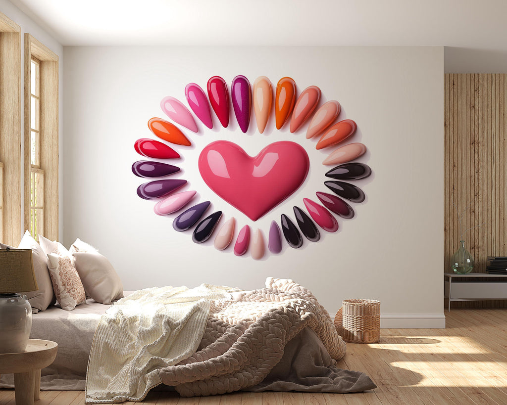 Neon Nails Heart Wall Decal Nail Salon Wall Sticker Pink Glow Beauty Studio Decor Manicure Studio Wall Art Vinyl Wall Decal Modern Decor