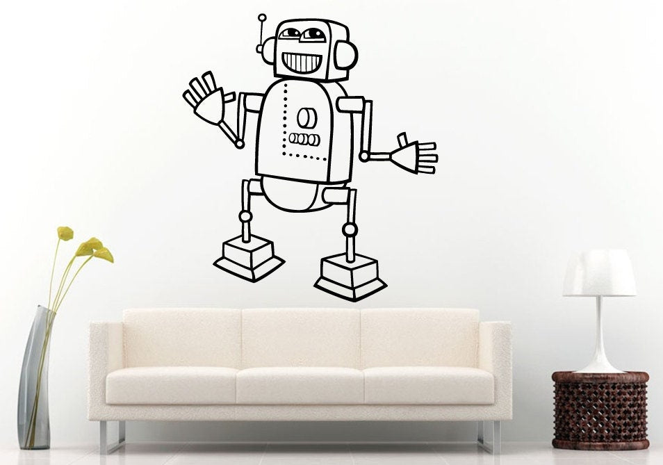 Funny Robot For Baby Toddler Kids Boys Girls Room Wall Decal Vinyl Sticker Mural Room Decor L656