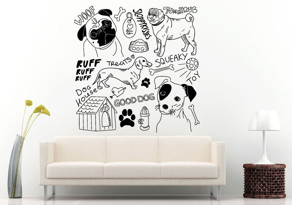 Dogs Love Different Bread Collage Wall Decal Vinyl Sticker Mural Room Decor L665