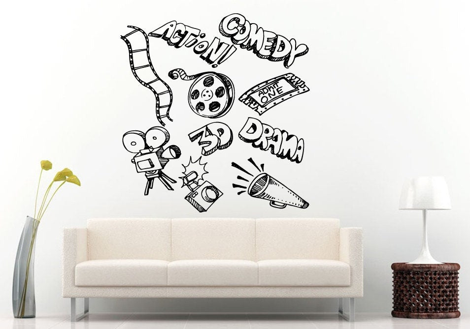 Movies Comedy Action Drama Video Camera Camcorder Film Ticket Home Theater Collage Wall Decal Vinyl Sticker Mural Room Decor L666