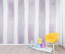 Load image into Gallery viewer, Lavender Stripe Wallpaper, Watercolor Vertical Stripe Mural, Peel and Stick Wallpaper, Nursery Wall Decor, Feminine French Country 400DE