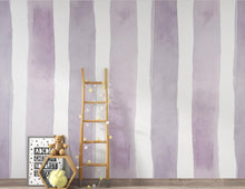 Load image into Gallery viewer, Lavender Stripe Wallpaper, Watercolor Vertical Stripe Mural, Peel and Stick Wallpaper, Nursery Wall Decor, Feminine French Country 400DE