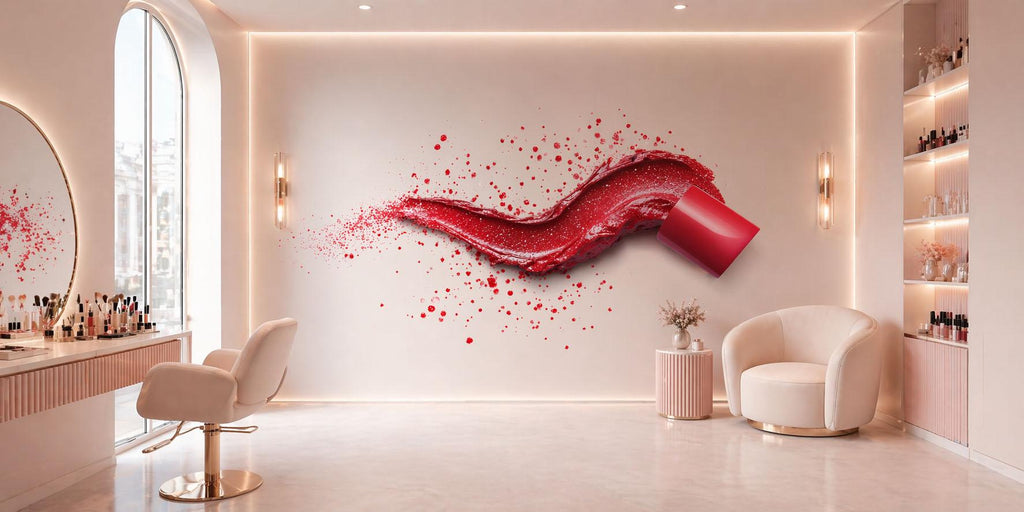 Red Lipstick Splash Wall Decal Makeup Wall Sticker Beauty Salon Decor Nail Studio Wall Art Modern Glam Interior Vinyl Wall Decal