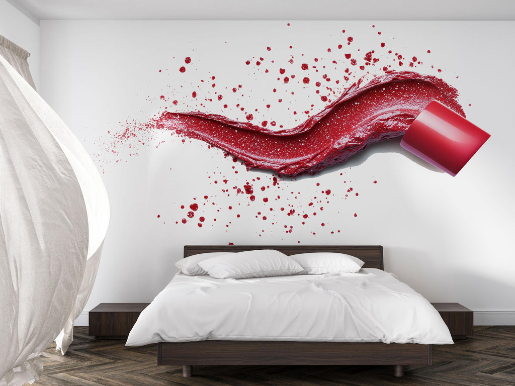 Red Lipstick Splash Wall Decal Makeup Wall Sticker Beauty Salon Decor Nail Studio Wall Art Modern Glam Interior Vinyl Wall Decal