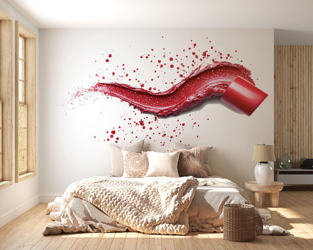 Red Lipstick Splash Wall Decal Makeup Wall Sticker Beauty Salon Decor Nail Studio Wall Art Modern Glam Interior Vinyl Wall Decal