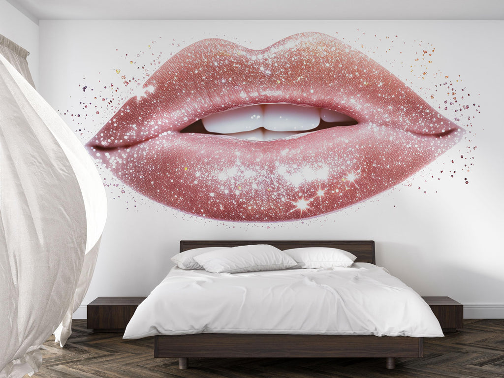 Glitter Lips Wall Decal Makeup Wall Sticker Beauty Salon Decor Nail Studio Wall Art Pink Glam Lips Wall Decor Luxury Vinyl Wall Decal