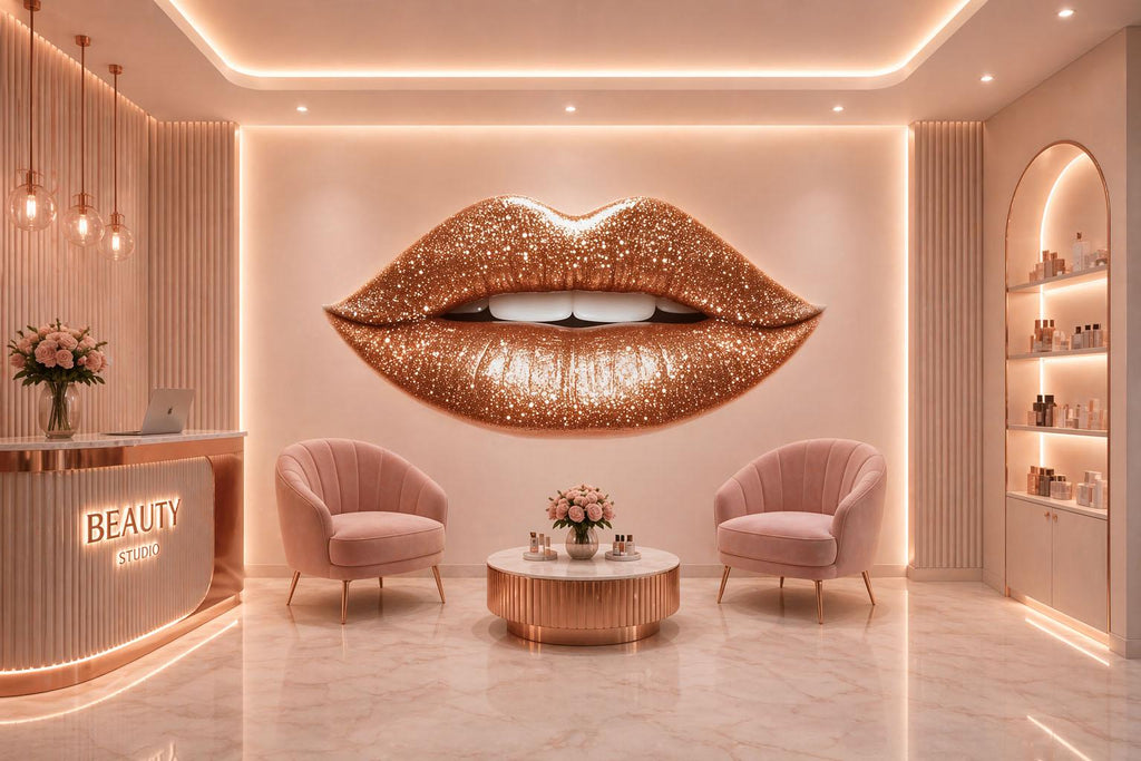 Gold Glitter Lips Wall Decal Makeup Wall Sticker Beauty Salon Decor Nail Studio Wall Art Luxury Glam Lips Vinyl Wall Decal Modern Decor