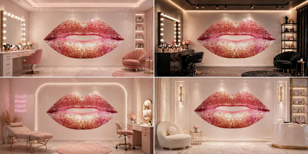 Rose Gold Glitter Lips Wall Decal Makeup Wall Sticker Beauty Salon Decor Nail Studio Wall Art Glam Lips Vinyl Wall Decal Luxury Decor