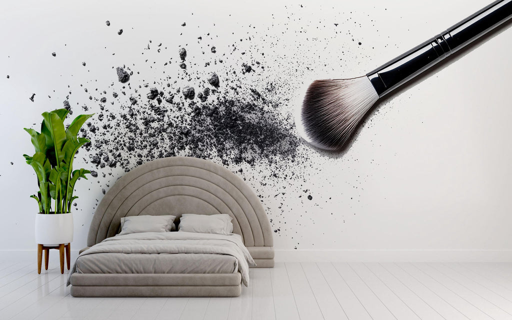 Black Makeup Powder Explosion Wall Decal Brush Beauty Wall Sticker Makeup Studio Decor Salon Wall Art Modern Glam Beauty Room Wall Decal