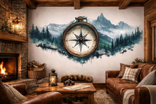 Load image into Gallery viewer, Compass Mountain Sticker, Forest Wall Decal, Rustic Cabin Decor, Adventure Wall Art, Nature Explorer Sticker, 543mv