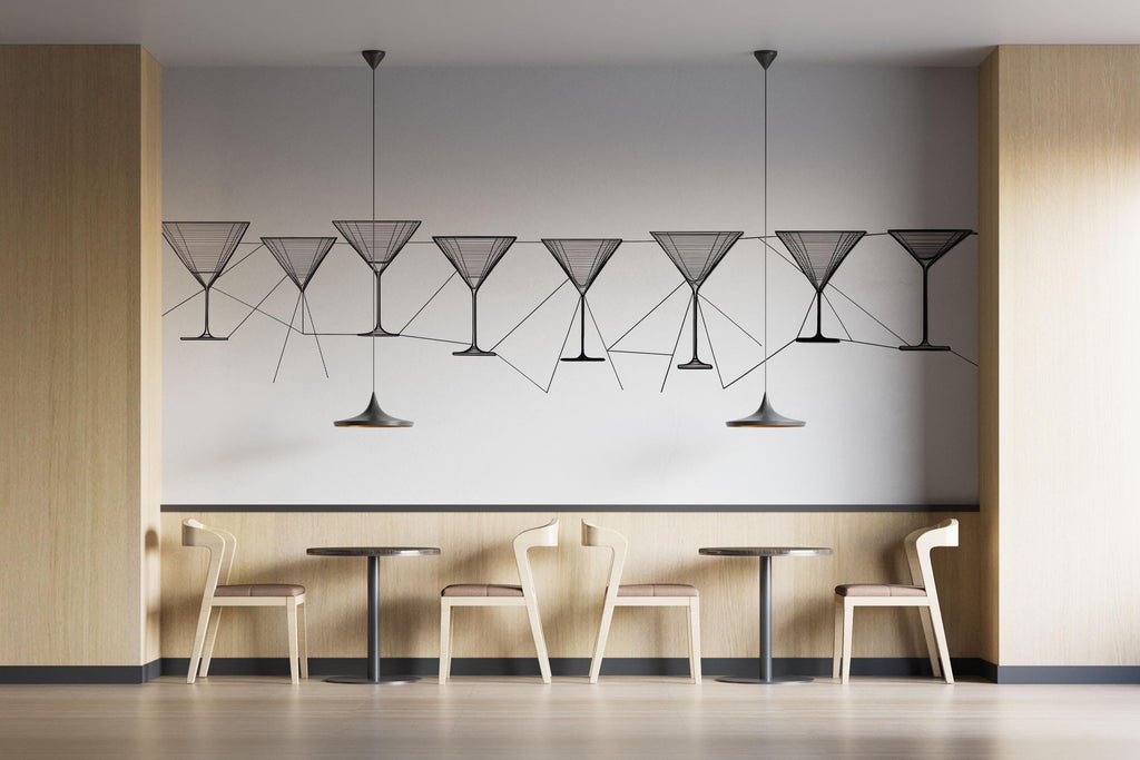 Martini Glass Wall Decal, Cocktail Line Art, Bar Wall Sticker, Modern Lounge Decor, Minimal Drink Mural, 550mv