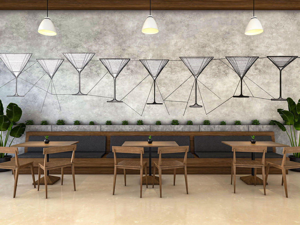 Martini Glass Wall Decal, Cocktail Line Art, Bar Wall Sticker, Modern Lounge Decor, Minimal Drink Mural, 550mv
