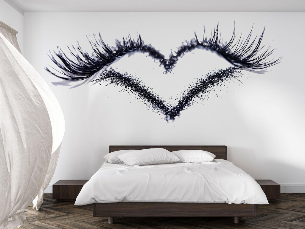 Lashes Wall Decal, Lash Room Wall Art, Eyelash Heart Mural, Beauty Salon Decor, Esthetician Sticker, 557mv