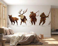 Load image into Gallery viewer, Woodland Hunter Wall Decal, Rustic Animal Wall Art, Deer Elk Wall Sticker, Cabin Decor, Lodge Bedroom Wall Decor, 251gm