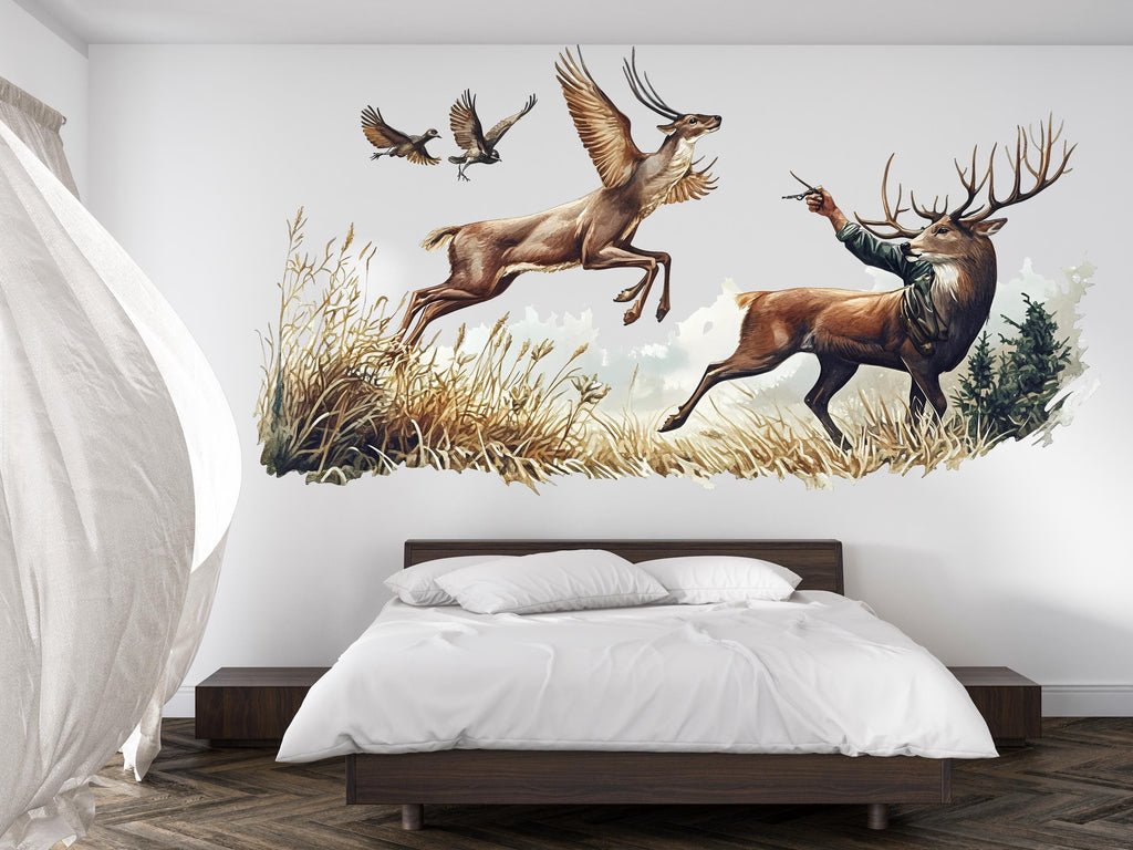 Deer Wall Decal, Rustic Cabin Wall Art, Hunting Wall Sticker, Woodland Bedroom Decor, Lodge Wall Decor, 252gm