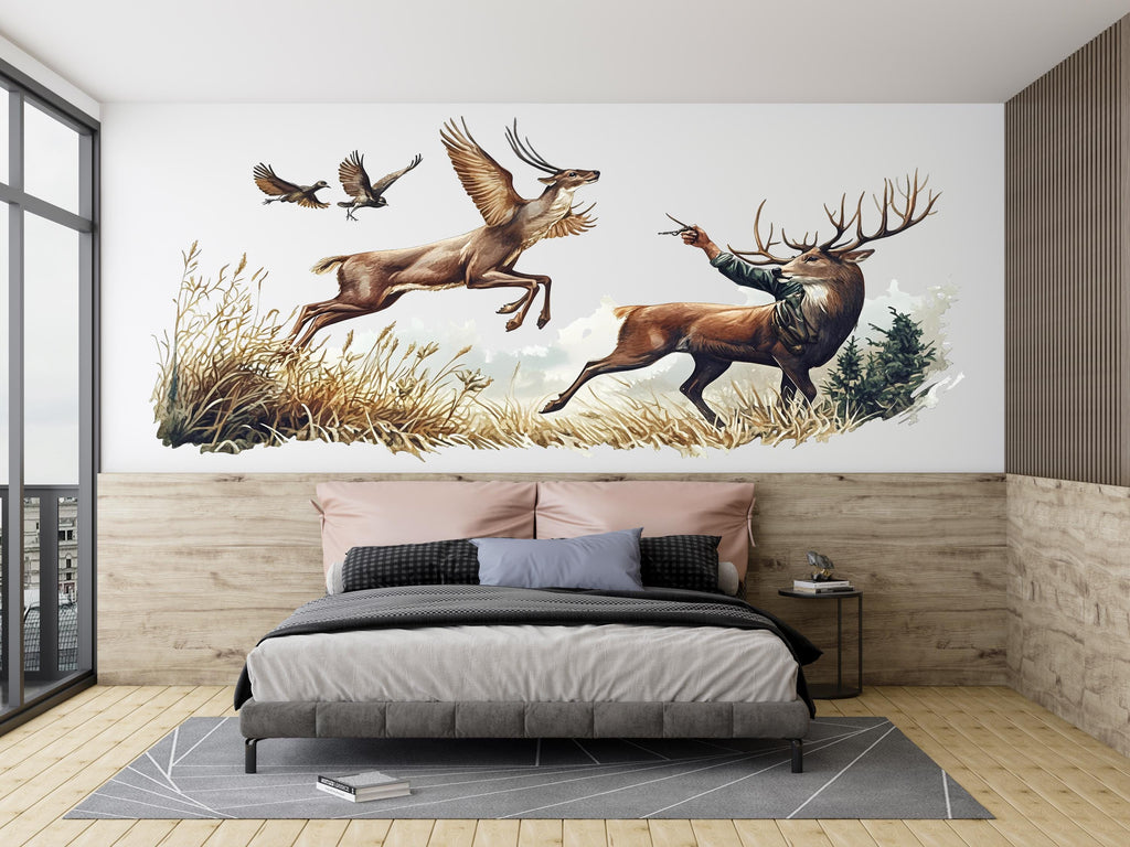 Deer Wall Decal, Rustic Cabin Wall Art, Hunting Wall Sticker, Woodland Bedroom Decor, Lodge Wall Decor, 252gm