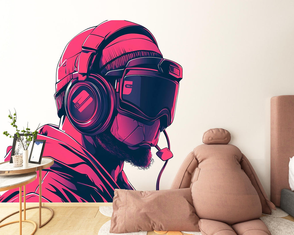 Gamer Wall Decal, Esports Wall Sticker, Gaming Room Wall Art, Teen Boy Room Decor, Headset Gamer Wall Decor, 254gm