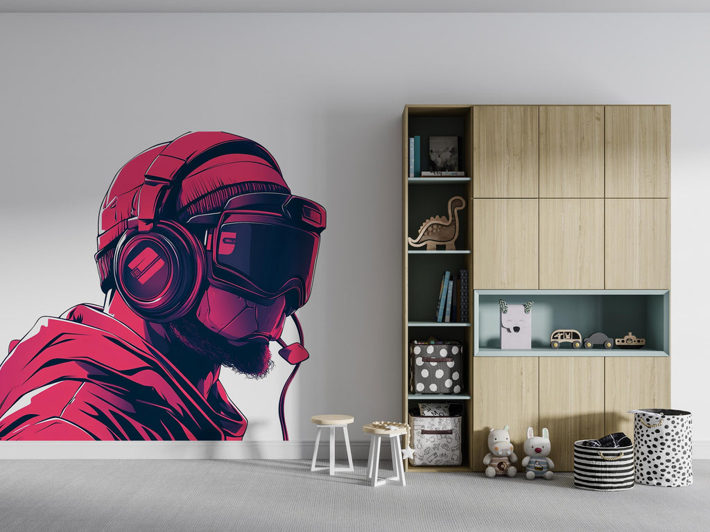 Gamer Wall Decal, Esports Wall Sticker, Gaming Room Wall Art, Teen Boy Room Decor, Headset Gamer Wall Decor, 254gm