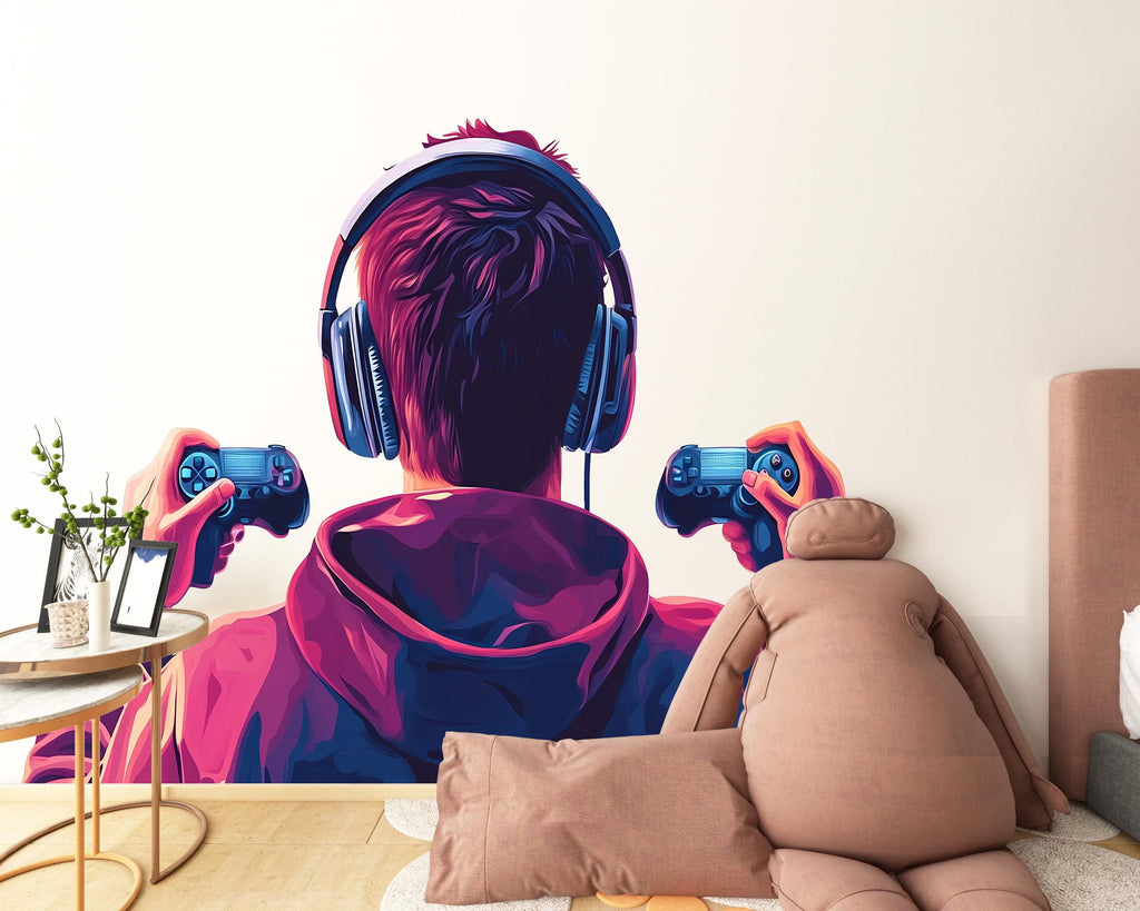 Gamer Wall Decal, Gaming Wall Sticker, Video Game Wall Art, Teen Boy Room Decor, Controller Wall Decor, 255gm