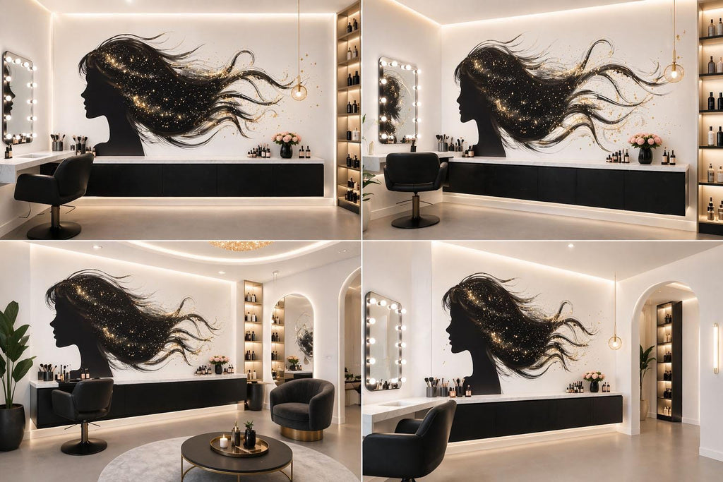 Hair Silhouette Wall Decal Beauty Salon Wall Sticker Gold Sparkle Hair Art Luxury Salon Decor Hairdresser Wall Decal Modern Beauty Room