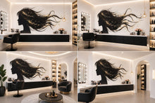 Load image into Gallery viewer, Hair Silhouette Wall Decal Beauty Salon Wall Sticker Gold Sparkle Hair Art Luxury Salon Decor Hairdresser Wall Decal Modern Beauty Room