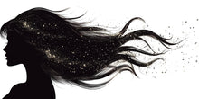 Load image into Gallery viewer, Hair Silhouette Wall Decal Beauty Salon Wall Sticker Gold Sparkle Hair Art Luxury Salon Decor Hairdresser Wall Decal Modern Beauty Room