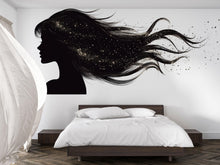 Load image into Gallery viewer, Hair Silhouette Wall Decal Beauty Salon Wall Sticker Gold Sparkle Hair Art Luxury Salon Decor Hairdresser Wall Decal Modern Beauty Room
