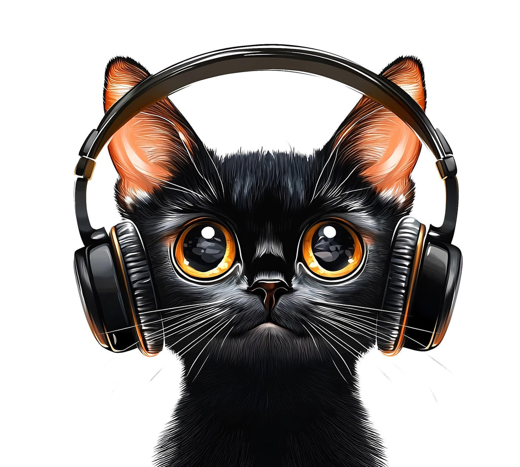 Black Cat Wall Decal, Cat With Headphones Wall Sticker, Cute Animal Wall Art, Music Lover Decor, Kids Room Decor, 259gm